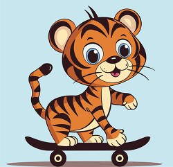 Cute tiger side view riding a skateboard