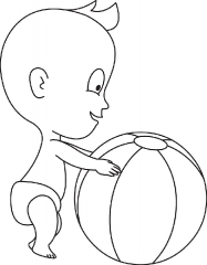 cute toddler playing large colorful ball black outline clipart