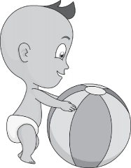 cute toddler playing large colorful ball gray color clipart