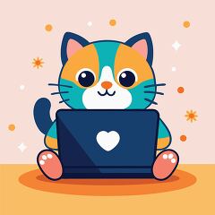 cute vector illustration of a cat working on a laptop