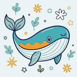 cute whale surrounded by whimsical shapes