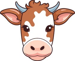 cute white brown cow with horns animal face