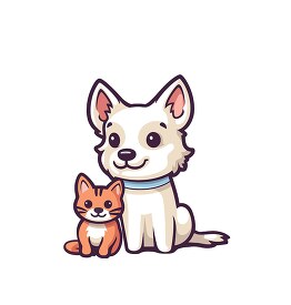 cute white dog and small kitten clipart
