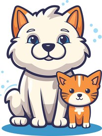 cute white dog and yellow cat standing near each other clip art