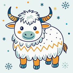 cute yak with big horns and a cheerful expression kawaii