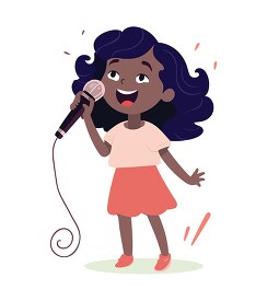 cute young african american girl holding a microphone and singin