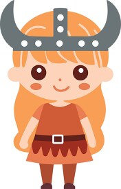 cute young viking girl wears iron helmet