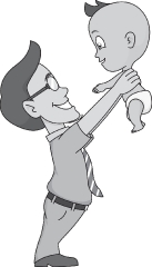dad lifting a baby with smile gray color clipart