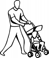 dad pushing baby stroller black outline