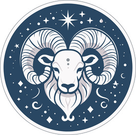 Dark blue circular icon featuring the Aries zodiac