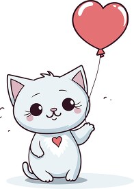 darling little white cat holds a heart shaped pink balloon