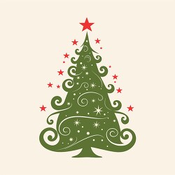 Decorative Christmas tree graphic with ornamental swirls and sta