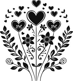decorative heart and flower cluster in a symmetrical black silho