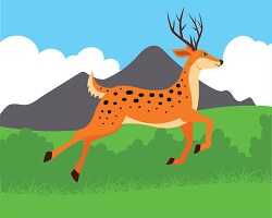 Deer running in a medow with mountains in background clipart
