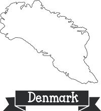 denmark black outline text on ribbon