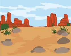 desert scene with rock formations blue sky clouds clipart