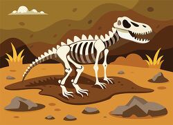 dinosaur skeleton in a prehistoric desert landscape
