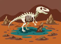 dinosaur skeleton standing in rocky prehistoric terrain clipart