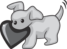 dog holding red heart valentines gray color clipart