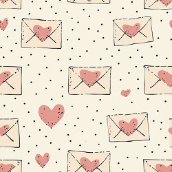 doodle pattern of hearts on envelopes on a dotted background