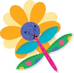 dragon fly on yellow flower clipart