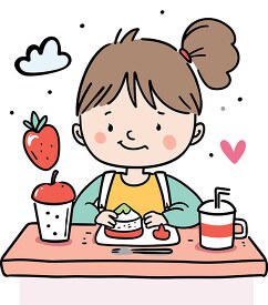 drawing of a young student eating at school