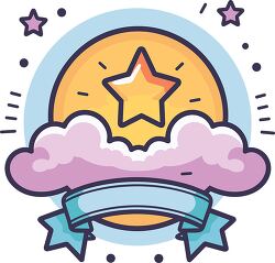 education round achievement badge with clouds
