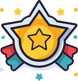 education star achievement badge blue red ribbons