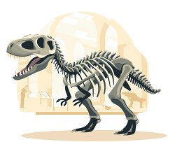 educational scene of a dinosaur skeleton in a museum