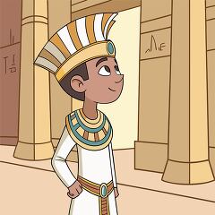 Egyptian pharaoh stands confidently in a temple