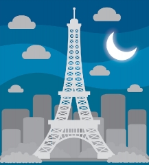 eiffel tower paris france at night with moon gray clipart