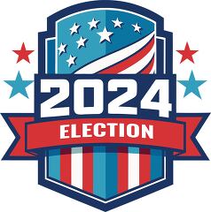 election emblem showing the year 2024 with decorative stars and 