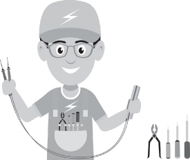 electrician holding electrical tools gray color clipart