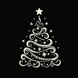 Elegant white Christmas tree graphic with ornate floral patterns