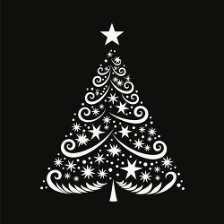 Elegant white Christmas tree graphic with ornate star floral pat