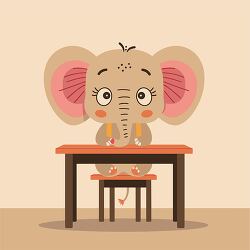 elephant sitting at a school desk clipart