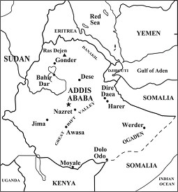 Ethiopia country map black outline