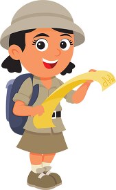 explorer girl looking at map for directions clipart