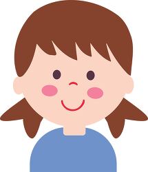 face of a girl with brown hair and a blue shirt clipart