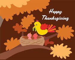 fall tree with baby birds wishing happy thanksgiving clipart
