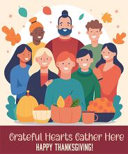 family gathering with text grateful hearts gather here happy tha