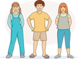 family of two girls one boy standing next to each other clip art