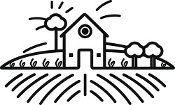 farm with crops black outline