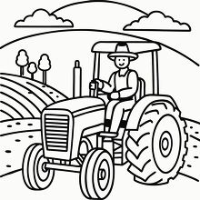 farmer drives a tractor through a field