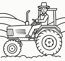 Farmer driving a tractor with rolling hills black outline