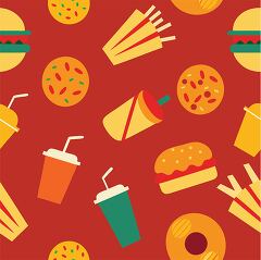 fast food pattern with burgers pizza and drinks