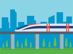 fast speeding bullet train with city in background clipart