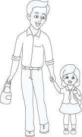 father walking his daugther to school black outline clip art