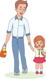 father walking his daugther to school holding her hand clip art
