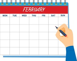 february calendar with hand holding pen clipart 1